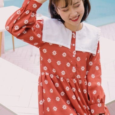 Đầm Babydon Hoa phối cổ trắng Freesize