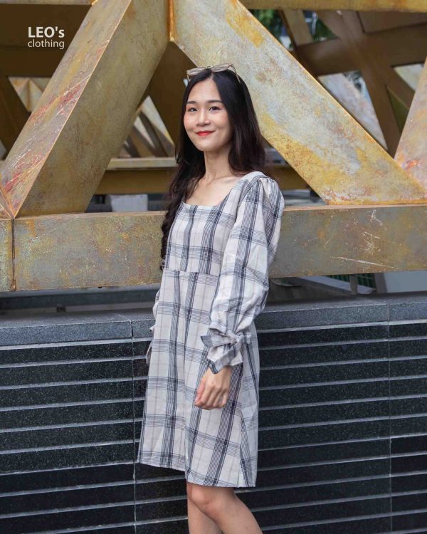 Đầm Cổ U Tay Dài Cột Nơ Tay LEO's clothing
