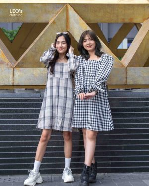 Đầm Cổ U Tay Dài Cột Nơ Tay LEO's clothing