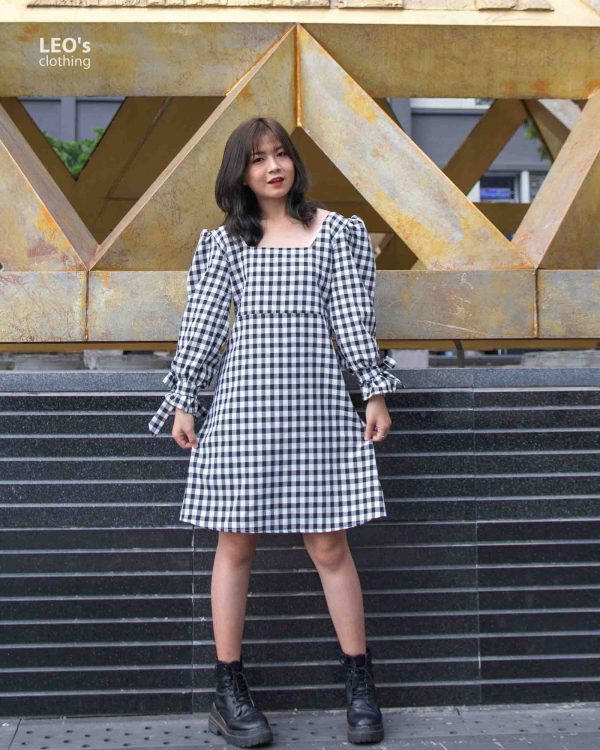Đầm Cổ U Tay Dài Cột Nơ Tay LEO's clothing