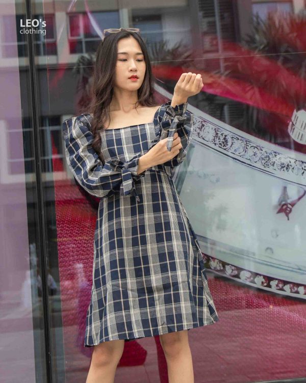 Đầm Cổ U Tay Dài Cột Nơ Tay LEO's clothing