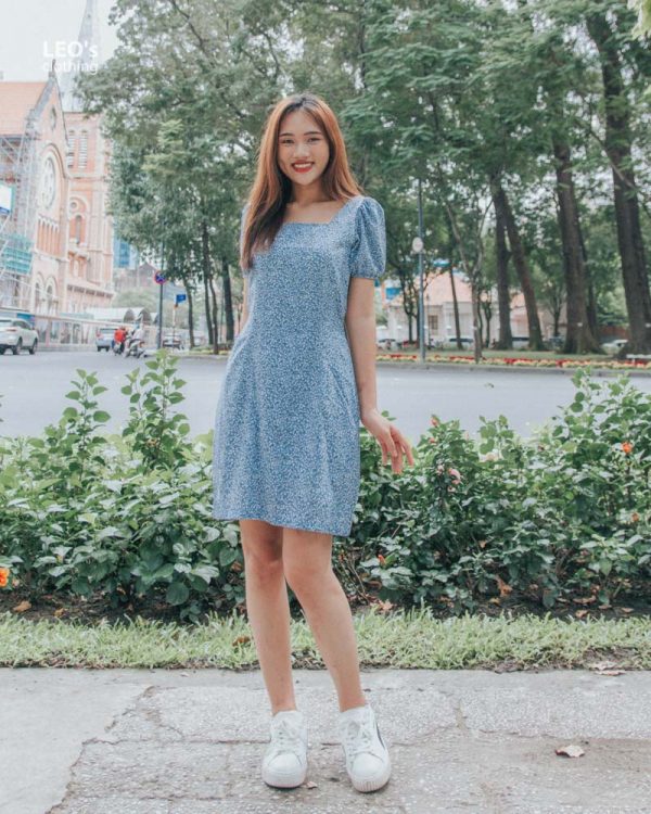 Đầm Cổ U Tay Ngắn Hoa