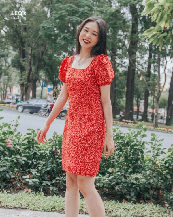 Đầm Cổ U Tay Ngắn Hoa