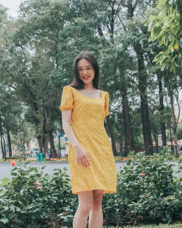 Đầm Cổ U Tay Ngắn Hoa